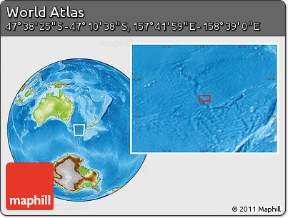 Physical Location Map of the Area around 47° 24' 32" S, 158° 10' 30" E