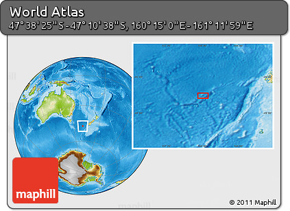 Physical Location Map of the Area around 47° 24' 32" S, 160° 43' 29" E