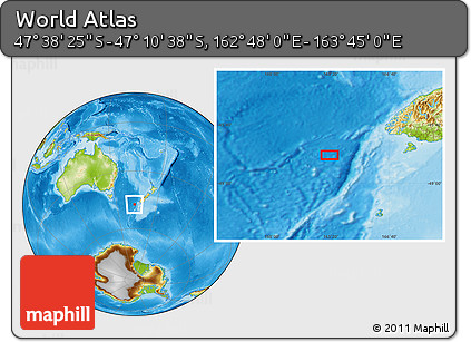 Physical Location Map of the Area around 47° 24' 32" S, 163° 16' 30" E