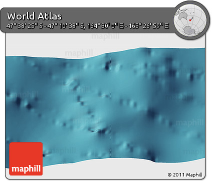 Satellite 3D Map of the Area around 47° 24' 32" S, 164° 58' 29" E