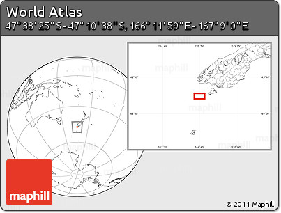 Blank Location Map of the Area around 47° 24' 32" S, 166° 40' 30" E