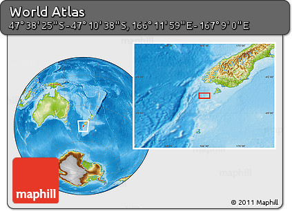 Physical Location Map of the Area around 47° 24' 32" S, 166° 40' 30" E