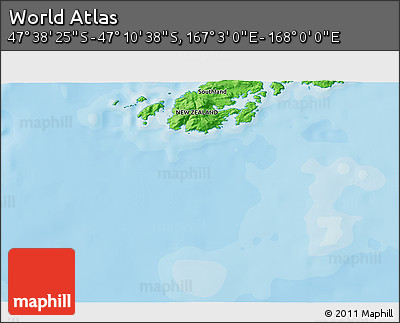 Political 3D Map of the Area around 47° 24' 32" S, 167° 31' 30" E