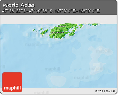 Political 3D Map of the Area around 47° 24' 32" S, 167° 31' 30" E