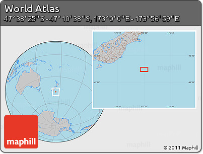 Gray Location Map of the Area around 47° 24' 32" S, 173° 28' 29" E