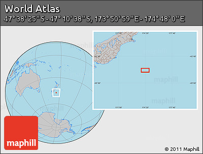 Gray Location Map of the Area around 47° 24' 32" S, 174° 19' 29" E