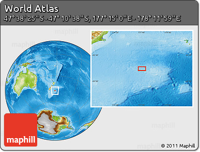 Physical Location Map of the Area around 47° 24' 32" S, 177° 43' 29" E