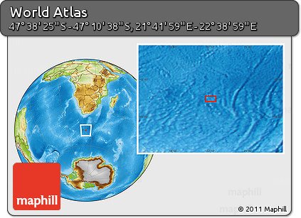Physical Location Map of the Area around 47° 24' 32" S, 22° 10' 29" E