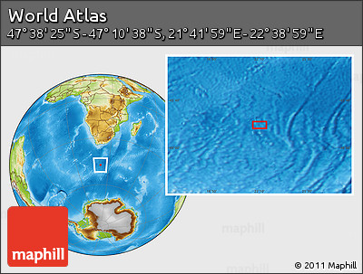 Physical Location Map of the Area around 47° 24' 32" S, 22° 10' 29" E