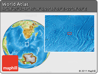 Physical Location Map of the Area around 47° 24' 32" S, 22° 10' 29" E