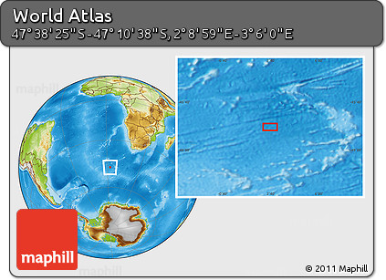 Physical Location Map of the Area around 47° 24' 32" S, 2° 37' 30" E