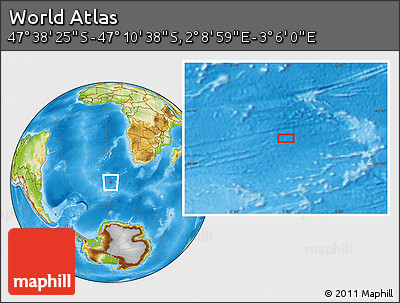 Physical Location Map of the Area around 47° 24' 32" S, 2° 37' 30" E