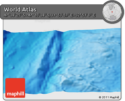 Physical 3D Map of the Area around 47° 24' 32" S, 32° 22' 30" E
