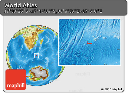 Physical Location Map of the Area around 47° 24' 32" S, 36° 37' 30" E