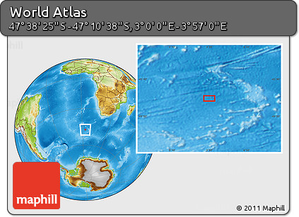 Physical Location Map of the Area around 47° 24' 32" S, 3° 28' 30" E