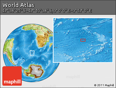 Physical Location Map of the Area around 47° 24' 32" S, 3° 28' 30" E