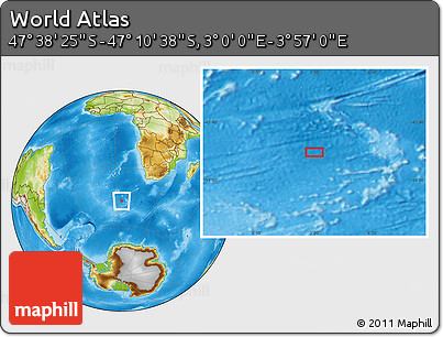 Physical Location Map of the Area around 47° 24' 32" S, 3° 28' 30" E
