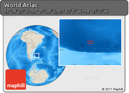 Shaded Relief Location Map of the Area around 47° 24' 32" S, 49° 13' 30" W