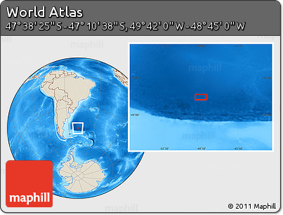 Shaded Relief Location Map of the Area around 47° 24' 32" S, 49° 13' 30" W