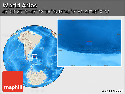 Shaded Relief Location Map of the Area around 47° 24' 32" S, 49° 13' 30" W