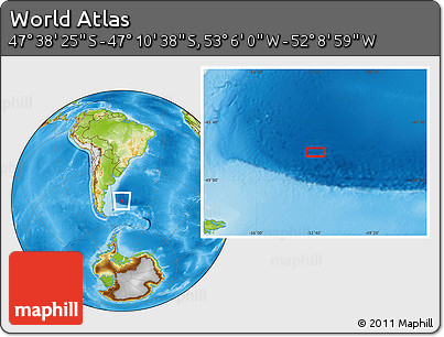 Physical Location Map of the Area around 47° 24' 32" S, 52° 37' 30" W
