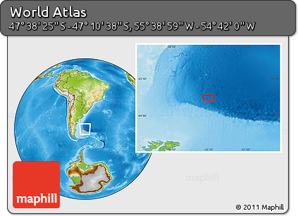 Physical Location Map of the Area around 47° 24' 32" S, 55° 10' 29" W