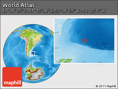 Physical Location Map of the Area around 47° 24' 32" S, 55° 10' 29" W