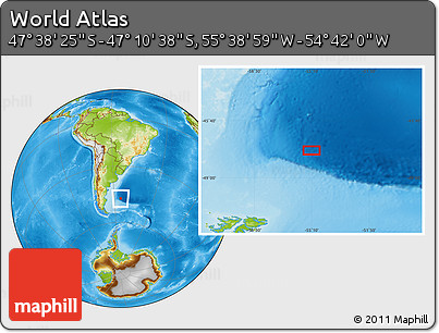 Physical Location Map of the Area around 47° 24' 32" S, 55° 10' 29" W