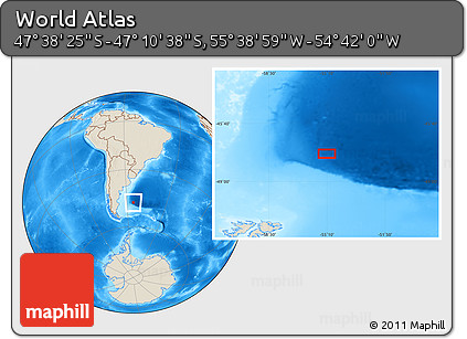 Shaded Relief Location Map of the Area around 47° 24' 32" S, 55° 10' 29" W