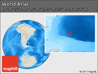 Shaded Relief Location Map of the Area around 47° 24' 32" S, 55° 10' 29" W