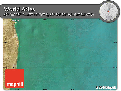 Satellite Map of the Area around 47° 24' 32" S, 65° 22' 30" W