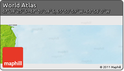 Physical Panoramic Map of the Area around 47° 24' 32" S, 65° 22' 30" W