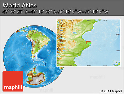 Physical Location Map of the Area around 47° 24' 32" S, 66° 13' 29" W