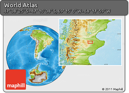 Physical Location Map of the Area around 47° 24' 32" S, 68° 46' 30" W