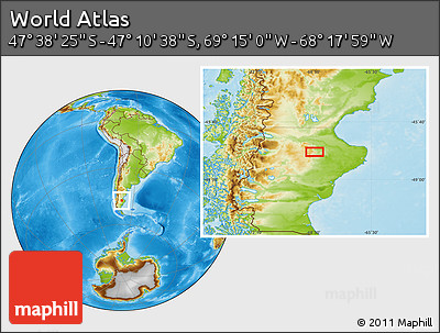 Physical Location Map of the Area around 47° 24' 32" S, 68° 46' 30" W