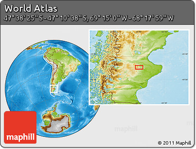 Physical Location Map of the Area around 47° 24' 32" S, 68° 46' 30" W
