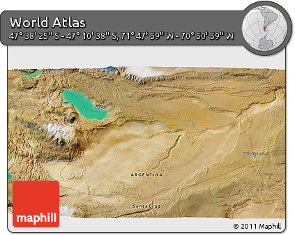 Satellite 3D Map of the Area around 47° 24' 32" S, 71° 19' 29" W