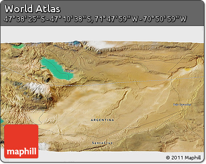 Satellite 3D Map of the Area around 47° 24' 32" S, 71° 19' 29" W