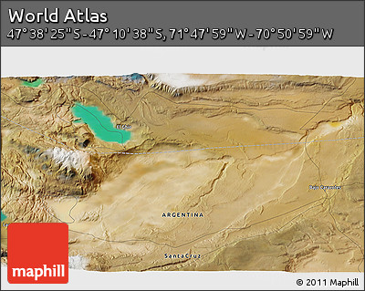 Satellite 3D Map of the Area around 47° 24' 32" S, 71° 19' 29" W