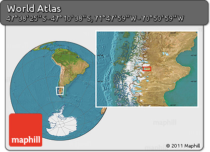 Satellite Location Map of the Area around 47° 24' 32" S, 71° 19' 29" W