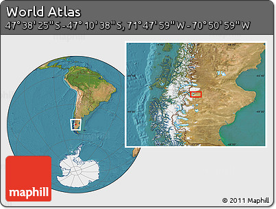 Satellite Location Map of the Area around 47° 24' 32" S, 71° 19' 29" W