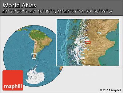 Satellite Location Map of the Area around 47° 24' 32" S, 71° 19' 29" W