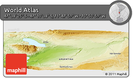 Physical Panoramic Map of the Area around 47° 24' 32" S, 71° 19' 29" W