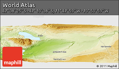 Physical Panoramic Map of the Area around 47° 24' 32" S, 71° 19' 29" W