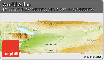 Physical Panoramic Map of the Area around 47° 24' 32" S, 71° 19' 29" W