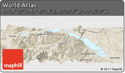 Shaded Relief Panoramic Map of the Area around 47° 24' 32" S, 72° 10' 30" W