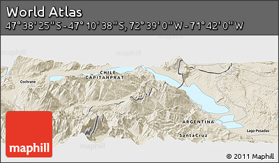 Shaded Relief Panoramic Map of the Area around 47° 24' 32" S, 72° 10' 30" W