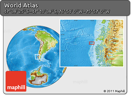 Physical Location Map of the Area around 47° 24' 32" S, 76° 25' 30" W