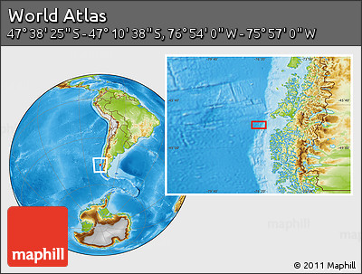 Physical Location Map of the Area around 47° 24' 32" S, 76° 25' 30" W