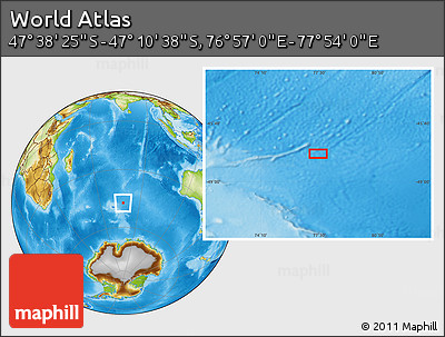 Physical Location Map of the Area around 47° 24' 32" S, 77° 25' 30" E